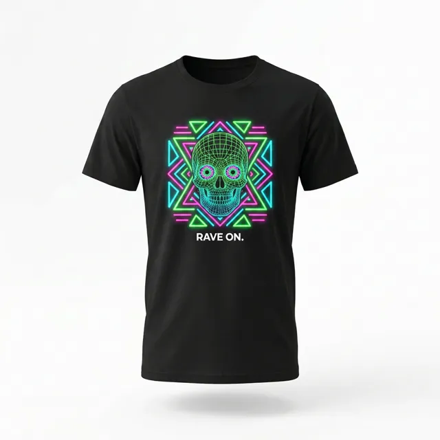 Custom tee showing a blacklight mandala in sacred geometry