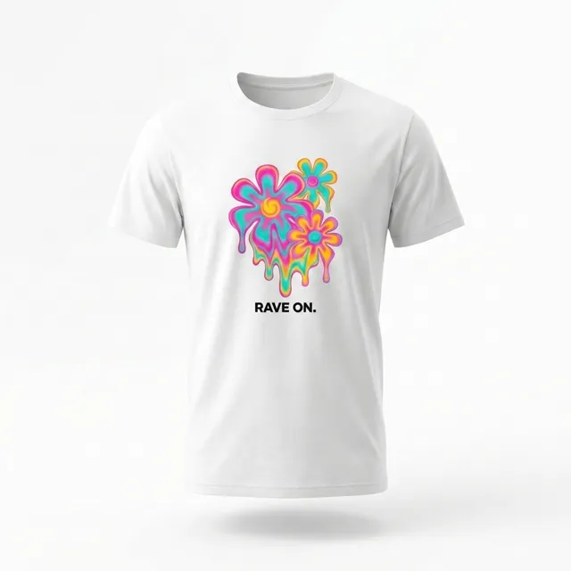 Custom tee showing a psychedelic bloom of fractal petals
