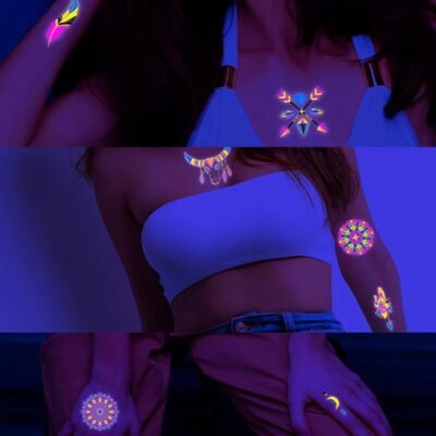 UV Glow Temporary Tattoos — 8 Sheets
