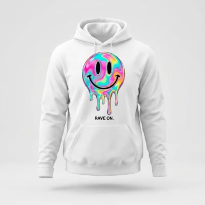RAVE ON. Smiley Hoodie