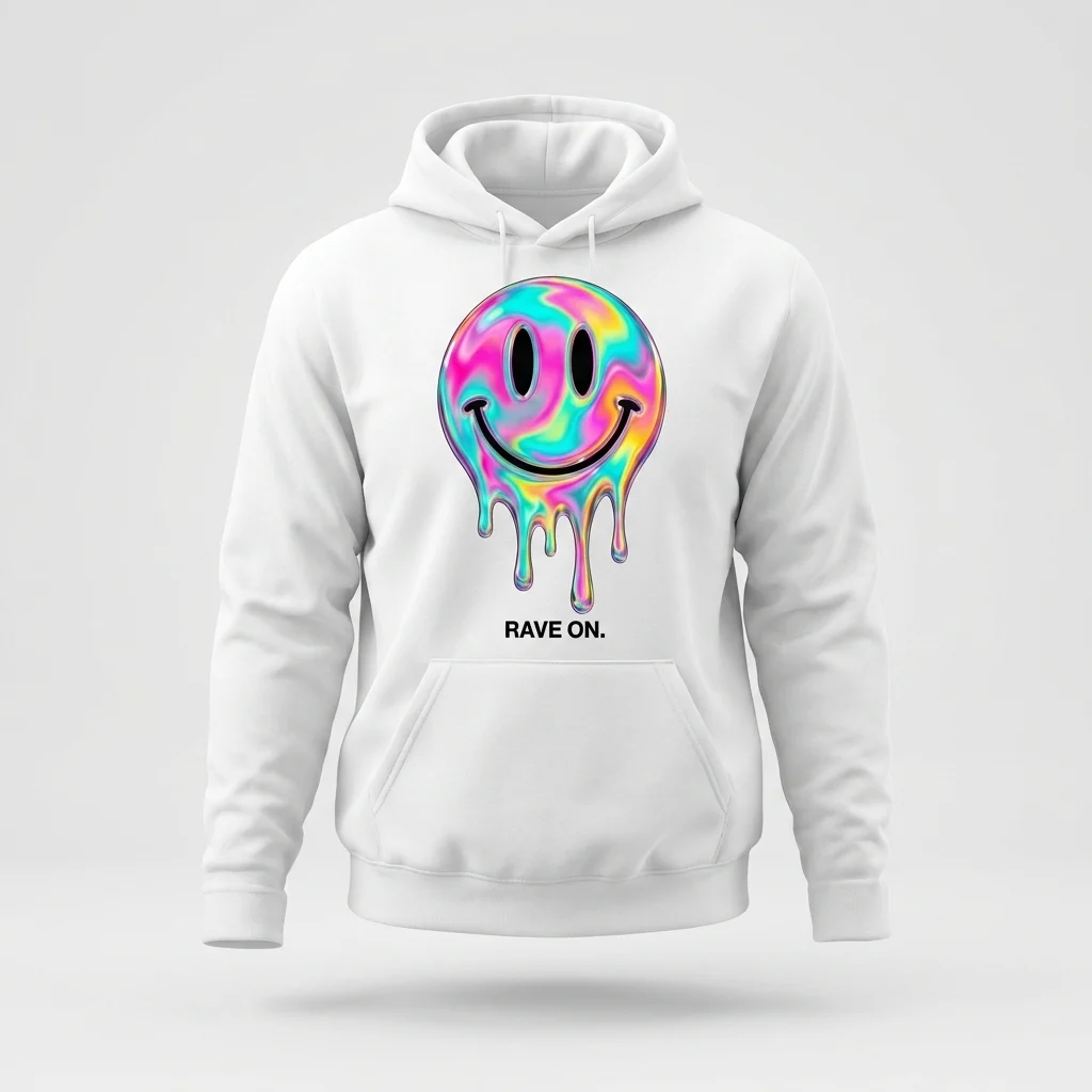 RAVE ON. Smiley Hoodie